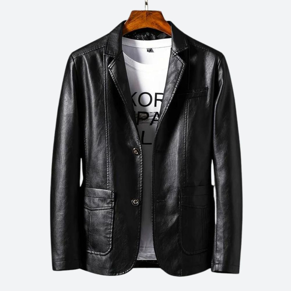 Klassisch elegante Lederjacke im Blazer-Stil für Männer, ideal für elegante und formelle Looks.