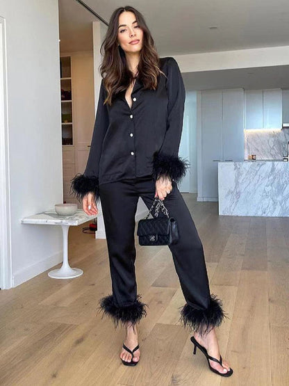 Pyjama-Set aus gefiedertem Satin - Solana