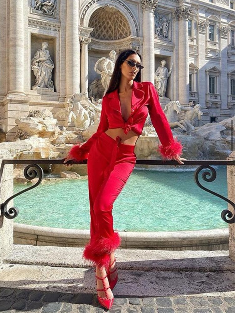 Pyjama-Set aus gefiedertem Satin - Solana