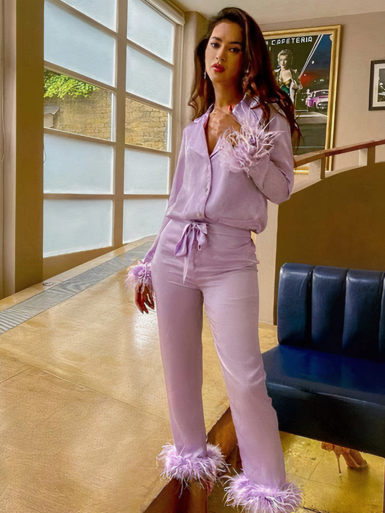 Pyjama-Set aus gefiedertem Satin - Solana