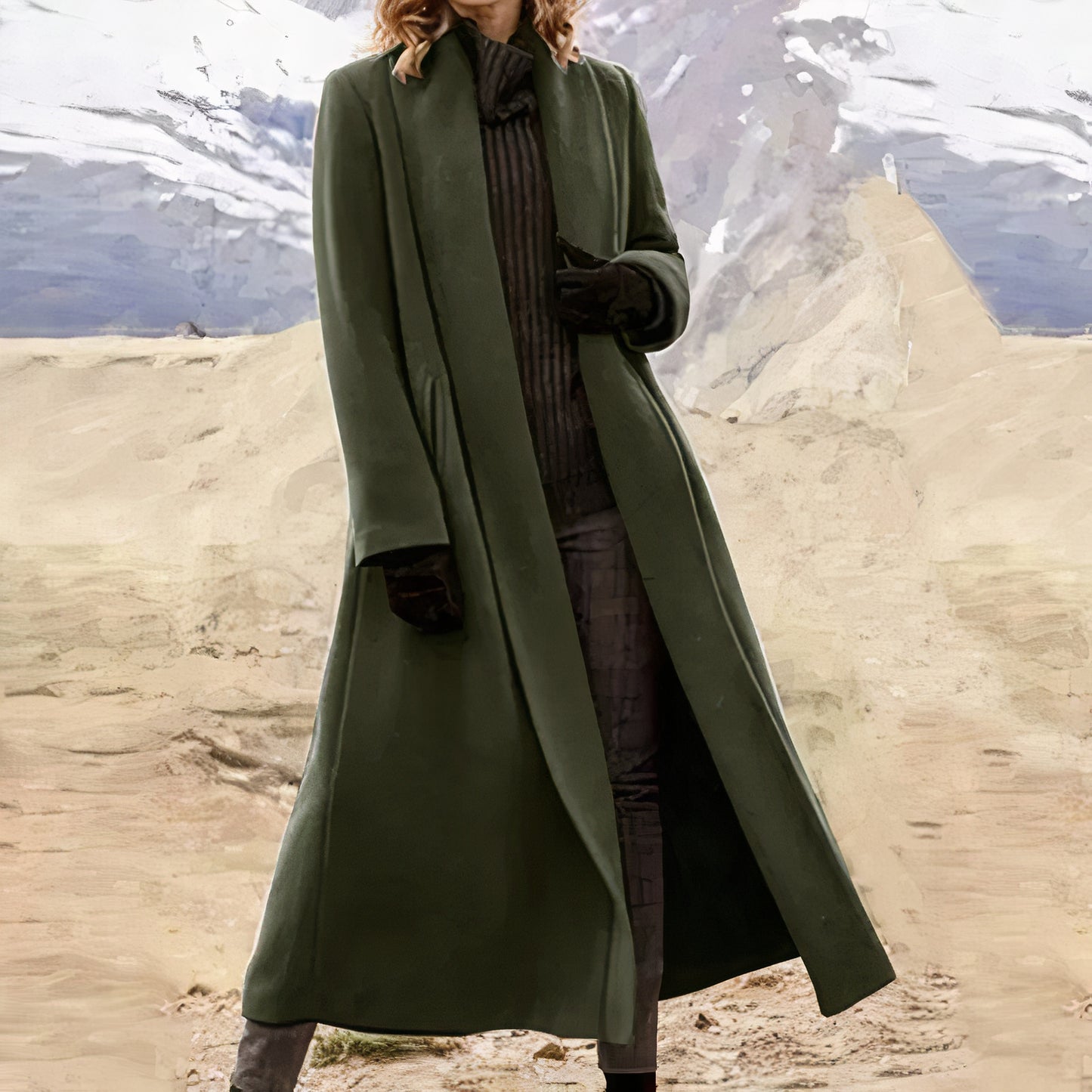 Eleganter langer Wintermantel für Damen, ideal für kalte Herbst- und Wintertage, zeitlos und stilvoll.