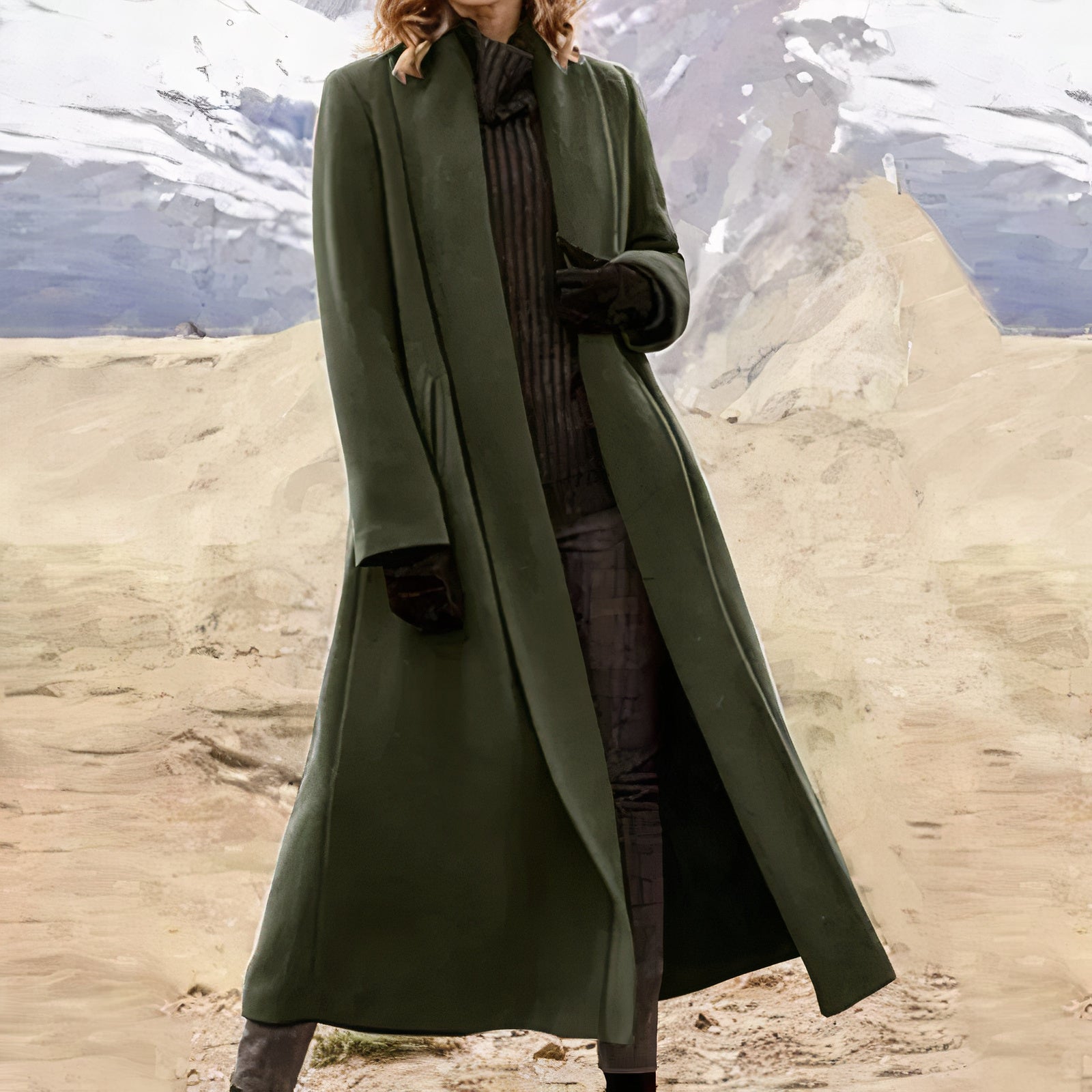 Eleganter langer Wintermantel für Damen, ideal für kalte Herbst- und Wintertage, zeitlos und stilvoll.
