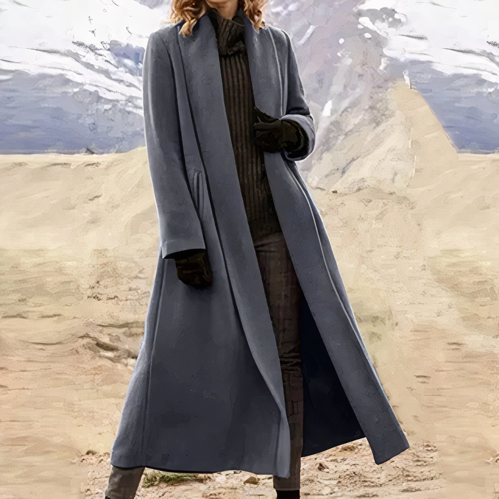 Eleganter langer Wintermantel für Damen, ideal für kalte Herbst- und Wintertage, zeitlos und stilvoll.