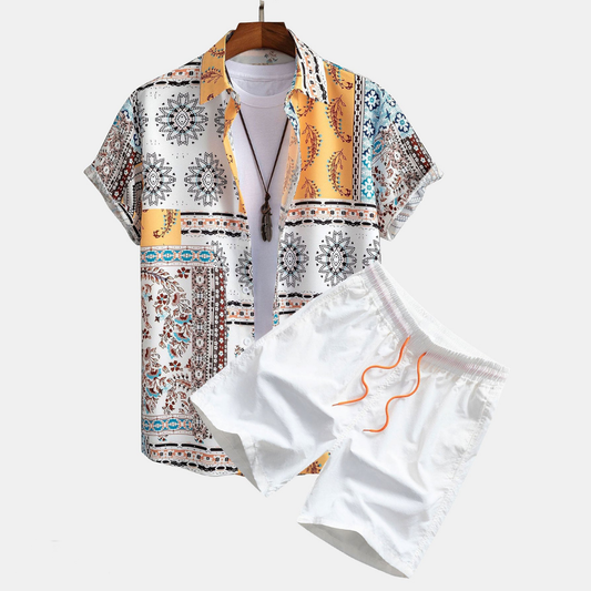 Klassisches Sommerset aus Hemd und kurzer Hose, perfekt für Freizeit, Strand und Sommer