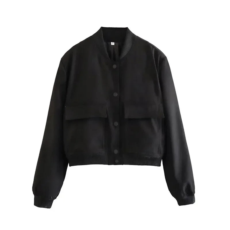 Trendy warme Baseball Jacke für Damen, ideal für Herbst- und Wintertage.